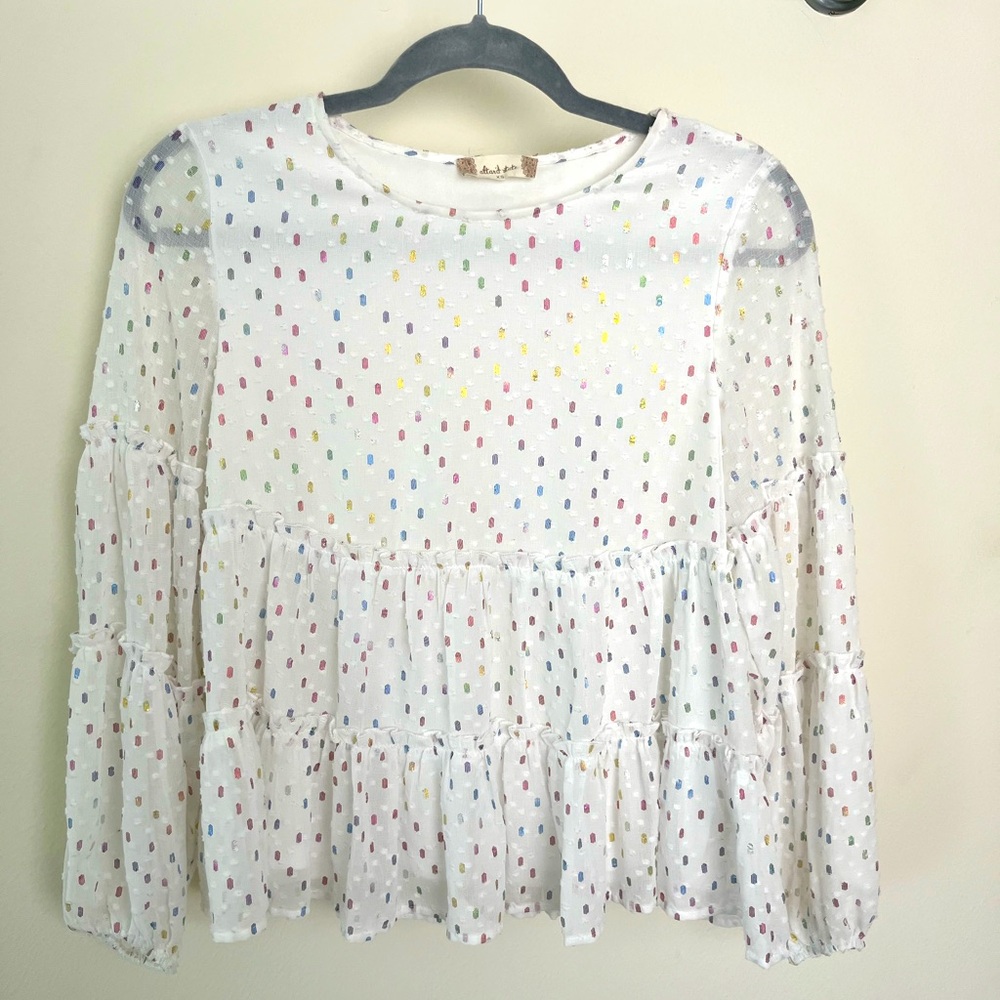 Altar’d State white and rainbow confetti tunic top. Size XS.